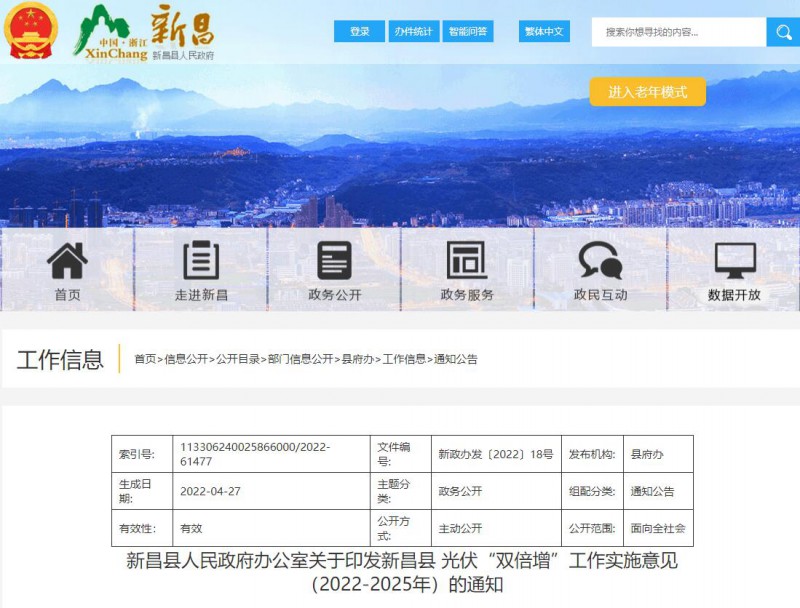 浙江新昌：大力推進工商業(yè)建筑屋頂光伏，全縣現(xiàn)有黨政機關(guān)、事業(yè)單位等公共建筑屋頂實現(xiàn)100%安裝