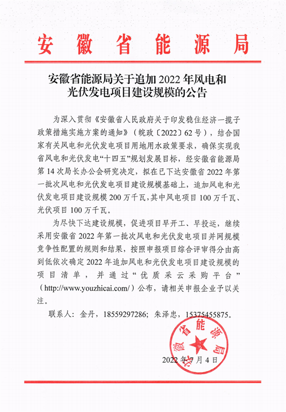 再加1GW光伏+1GW風電！安徽2022年風光項目建設規(guī)模擬至5GW！